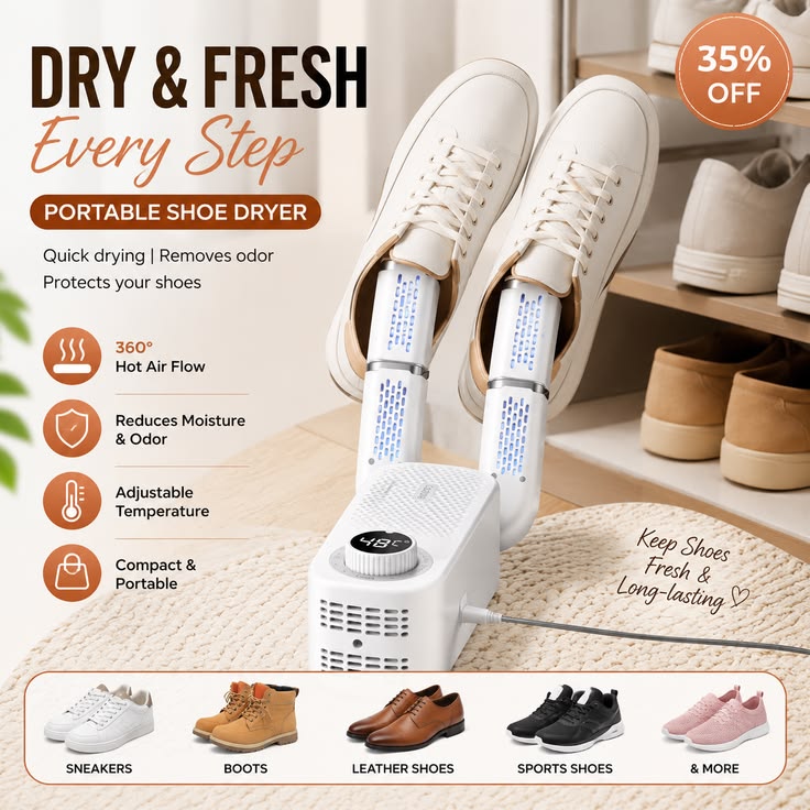 Smart Electric Shoe Dryer – Portable Shoe Dehumidifier & Odor Remover with Fast Heating